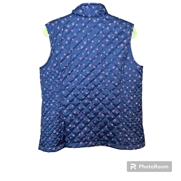 Laura Scott Navy Blue Floral Fleece Lined Insulated Quilted Vest with Pockets - Picture 2 of 8